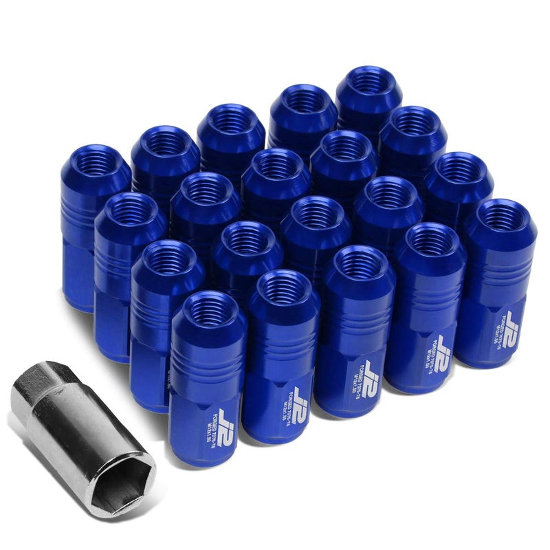 J2 Engineering 20 Pcs 7075 Aluminum Closed End M12 x 1.5 Lug Nuts Set w/Socket Adapter, Blue, Fit Conical Seat, LN-T7-007-15-BL - Image 1